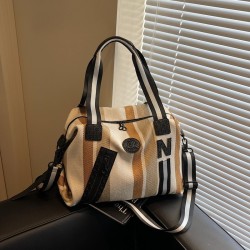Striped retro travel bag, large-capacity lightweight handbag for women, short-distance travel luggage, wet/dry fitness bag